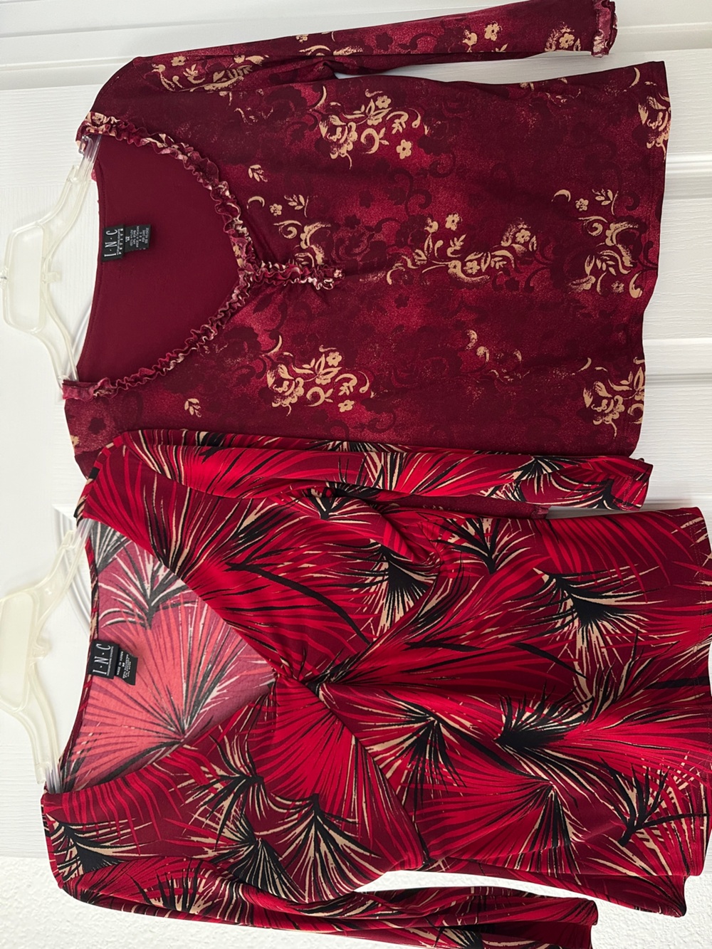 INC International Concepts Red & Gold Printed Long Sleeve Tops (Pair for $30)